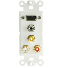 Load image into Gallery viewer, Decora Wall Plate Insert, White, 1 VGA, 3.5mm Stereo  3 RCA Red/White/Yellow