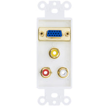 Load image into Gallery viewer, Decora Wall Plate Insert, White, VGA Coupler and 3 RCA Couplers Red/White/Yellow