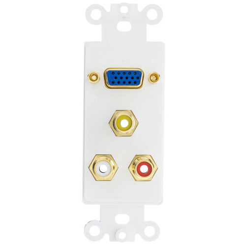 Decora Wall Plate Insert, White, VGA Coupler and 3 RCA Couplers Red/White/Yellow