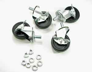 4 Pack 3" Stem Mounted Rubber Wheel Casters with Brake and Hardware 31W-C-BR
